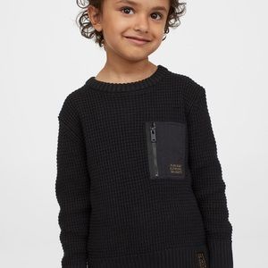 H&M Black Textured-knit Cotton Sweater with Zipper Detail Size 3T